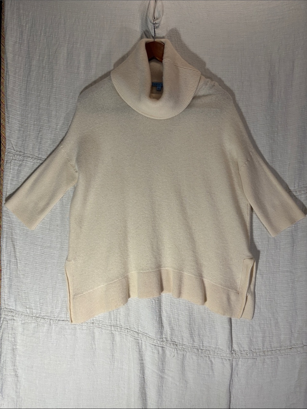 ANTONIO MELANI 100% Cashmere Cowl Neck Sweater Cream Ecru Ivory Size L EUC